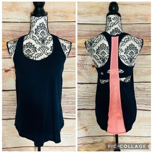 Athleta Hullabraloo Navy Blue Orange Built In Bra Raceback Lightweight Tank Top